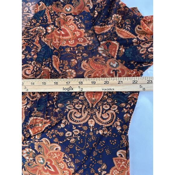 PerSeption Concepts XL Navy Blue Orange Button front V-neck Sheer Blouse Top - Picture 13 of 15